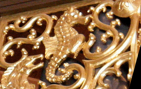 Carved seahorse, All Soul's Episcopal Church, San Diego CA, Judy Fritts